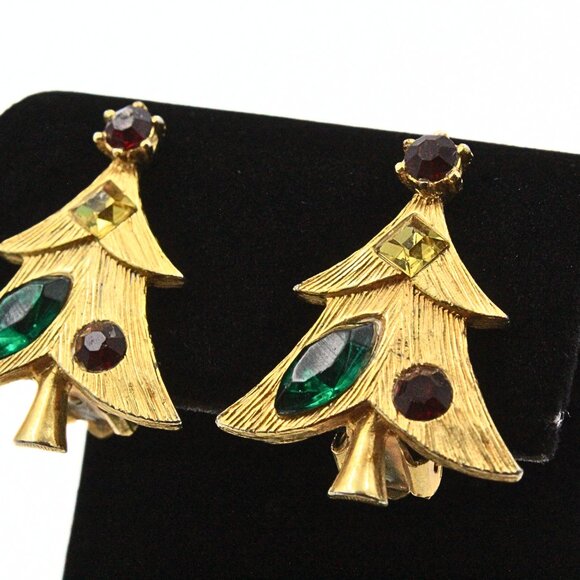 Exquisite Weiss Signed Multicolor Textured Gold Plate Christmas Tree Set - Picture 5 of 11